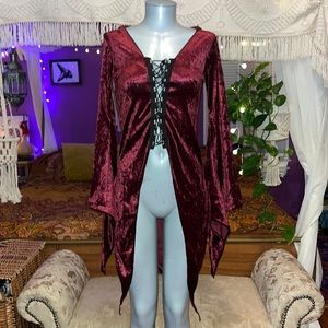 Y2K goth fairycore velvet bell sleeve hooded corset top lip service hot topic